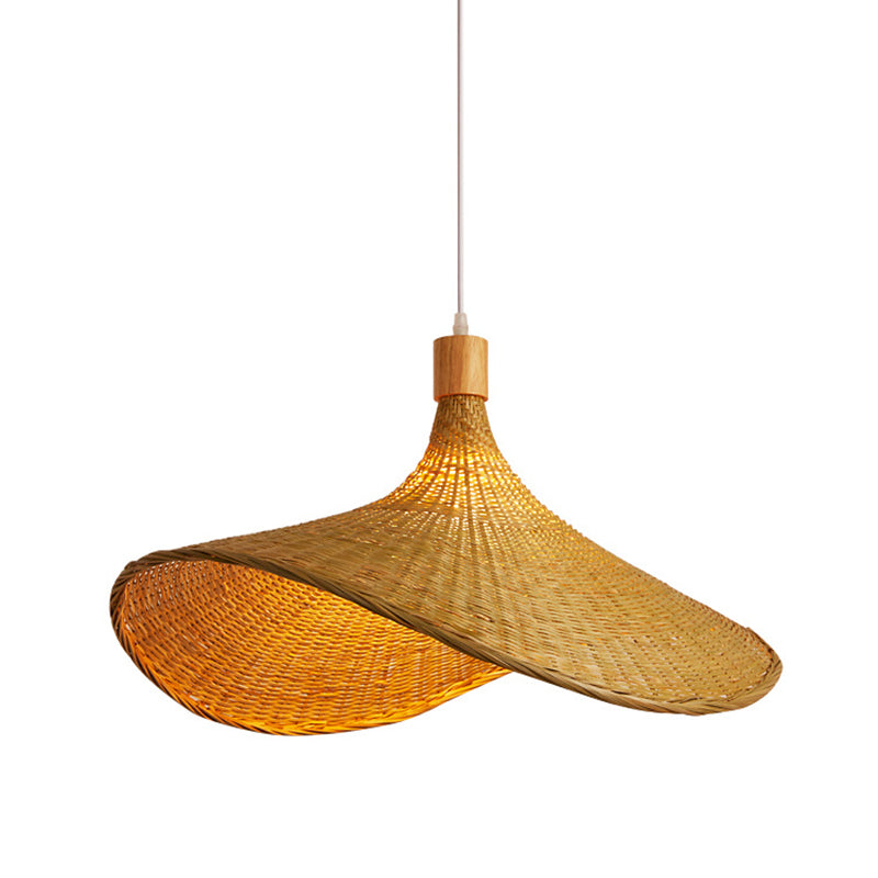 Asian Style Handmade Bamboo Weaving Modern Pendant Hat Shape Kitchen Pendant Lighting