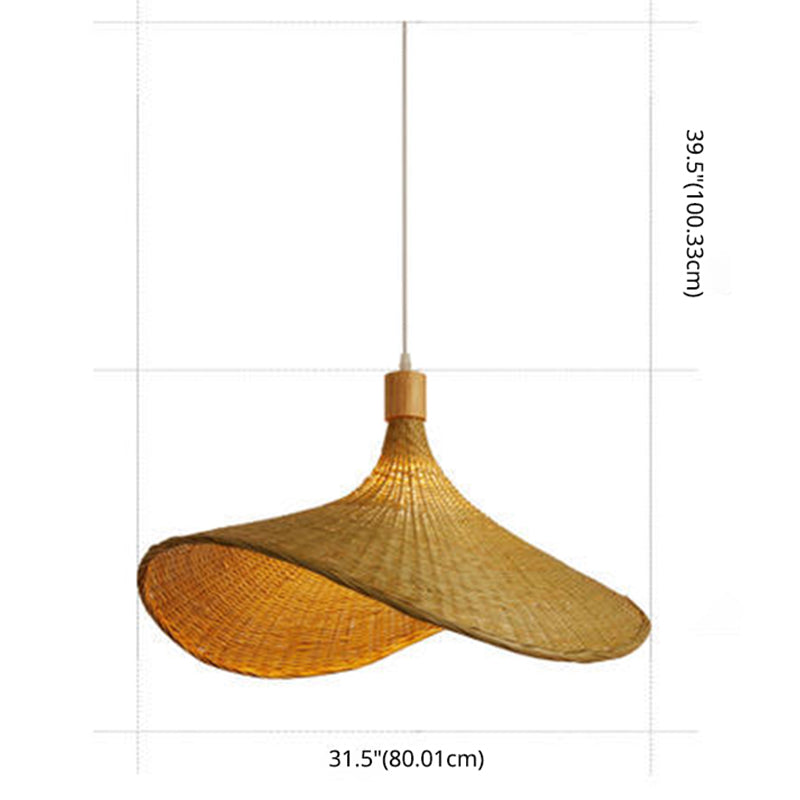 Asian Style Handmade Bamboo Weaving Modern Pendant Hat Shape Kitchen Pendant Lighting