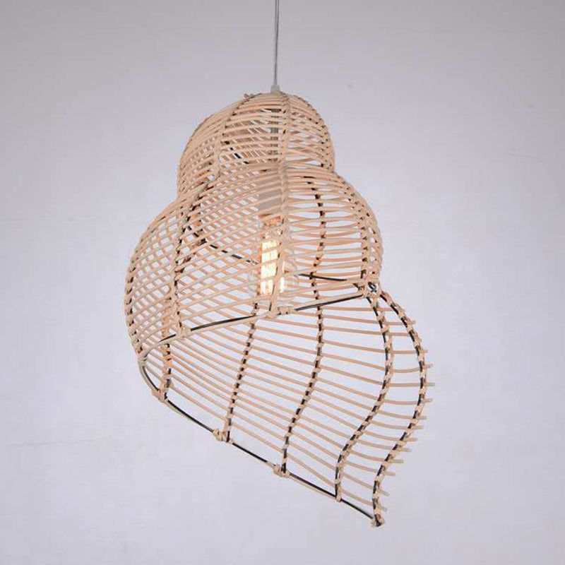 Asian Style Rattan Chandelier Conch Shape Round Ceiling Hanging Kitchen Light