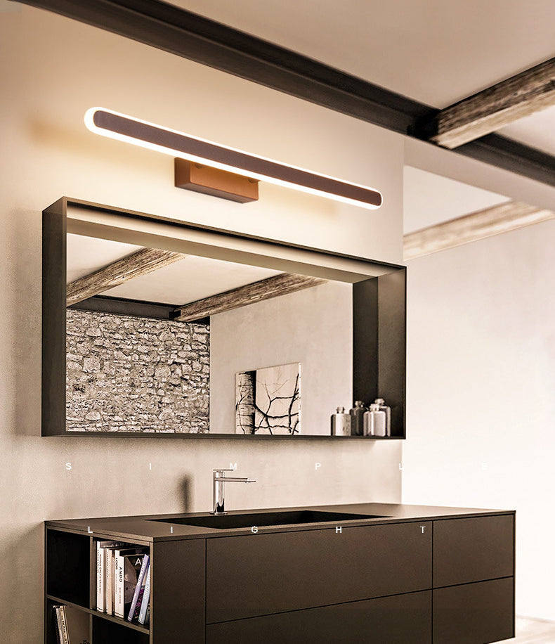 Modern Style Mirror Cabinet Bathroom Wall Lights Brown Metal Linear Shade LED Ambient Vanity Lighting