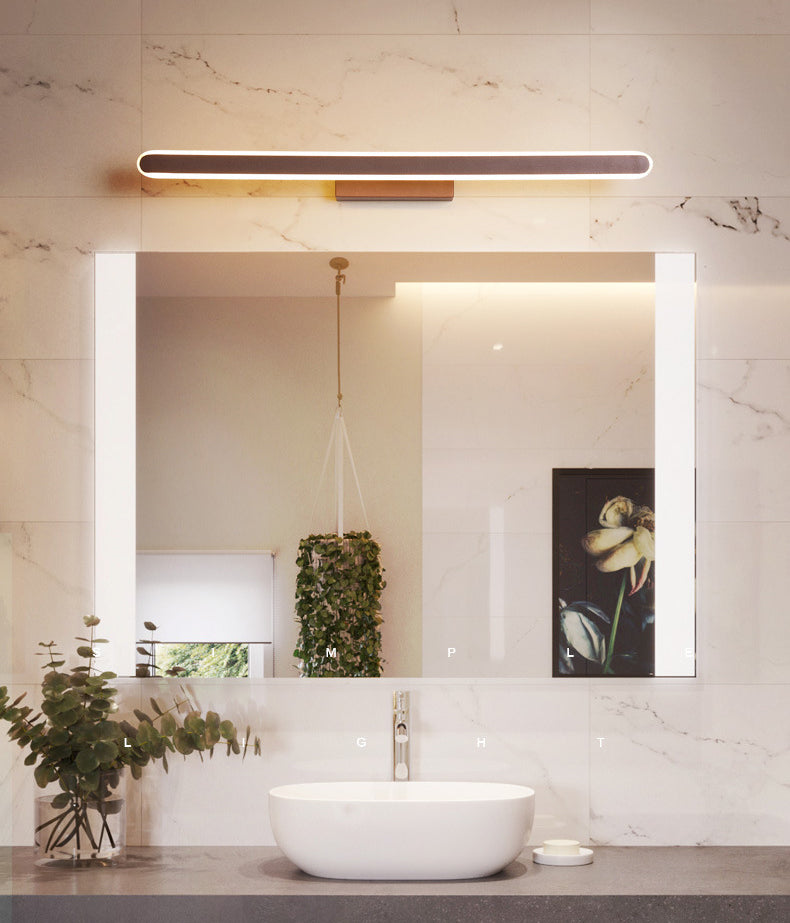 Modern Style Mirror Cabinet Bathroom Wall Lights Brown Metal Linear Shade LED Ambient Vanity Lighting