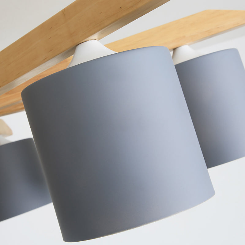 Eigentijdse eenvoud massief houten plafond licht metaal cilindrische schaduw semi spoelmontage lamp voor woonkamer