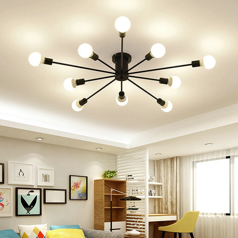 Sputnik Design Semi Flush Mount Lightture Industrial Metallic plafond Mount Lightture pour le salon