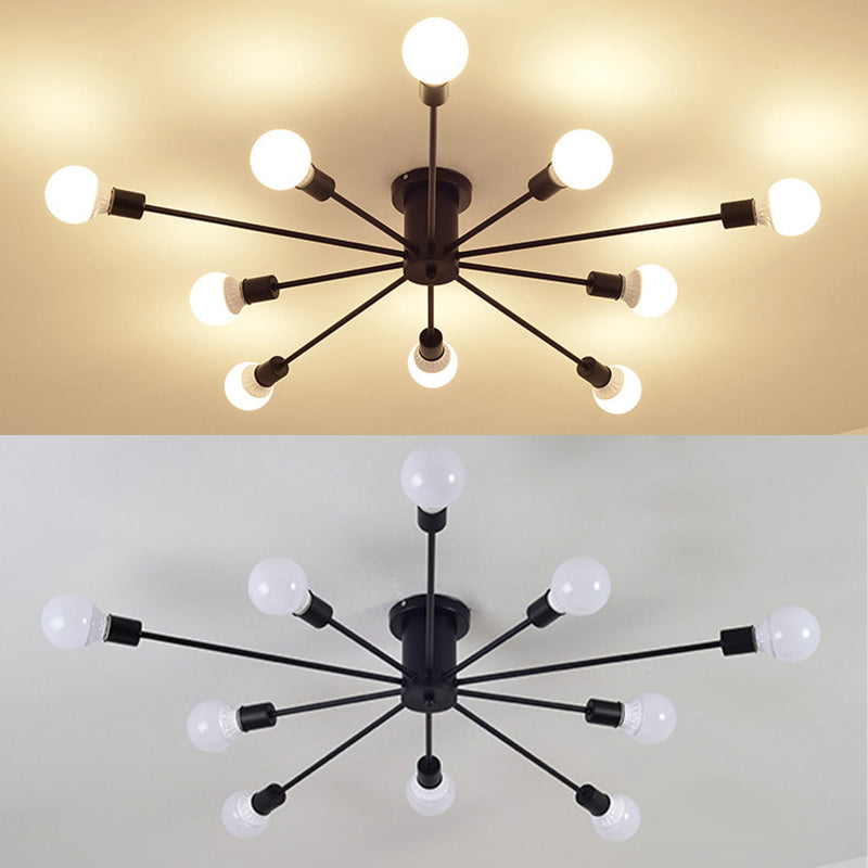 Sputnik Design Semi Flush Mount Lightture Industrial Metallic plafond Mount Lightture pour le salon