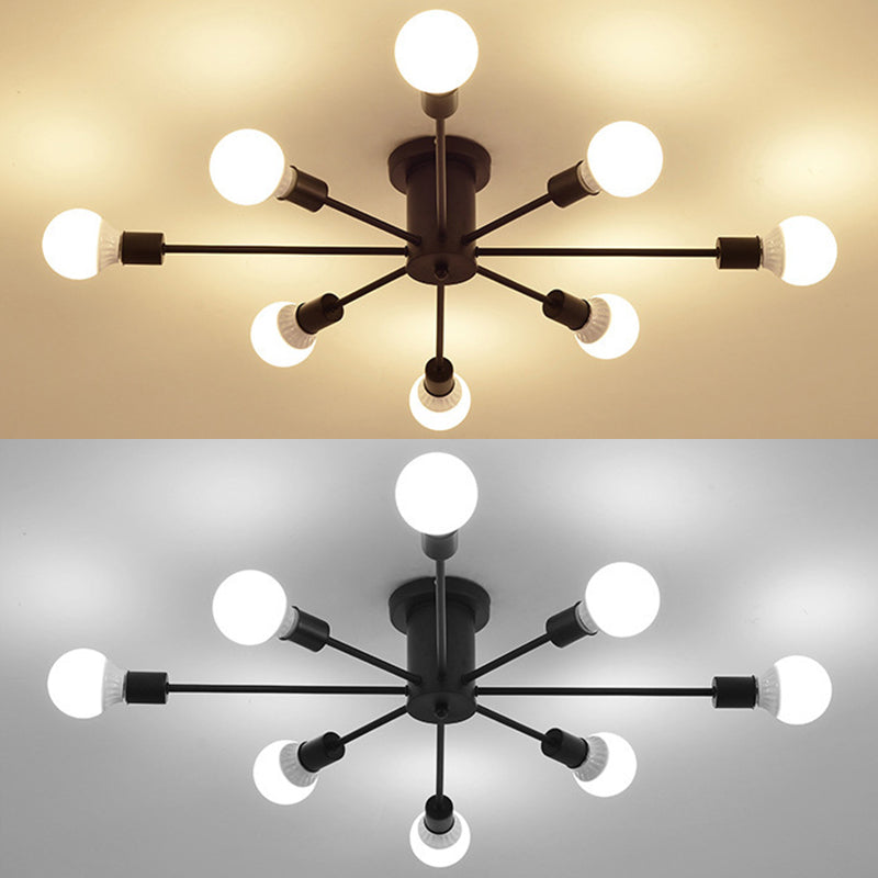 Sputnik Design Semi Flush Mount Lightture Industrial Metallic plafond Mount Lightture pour le salon