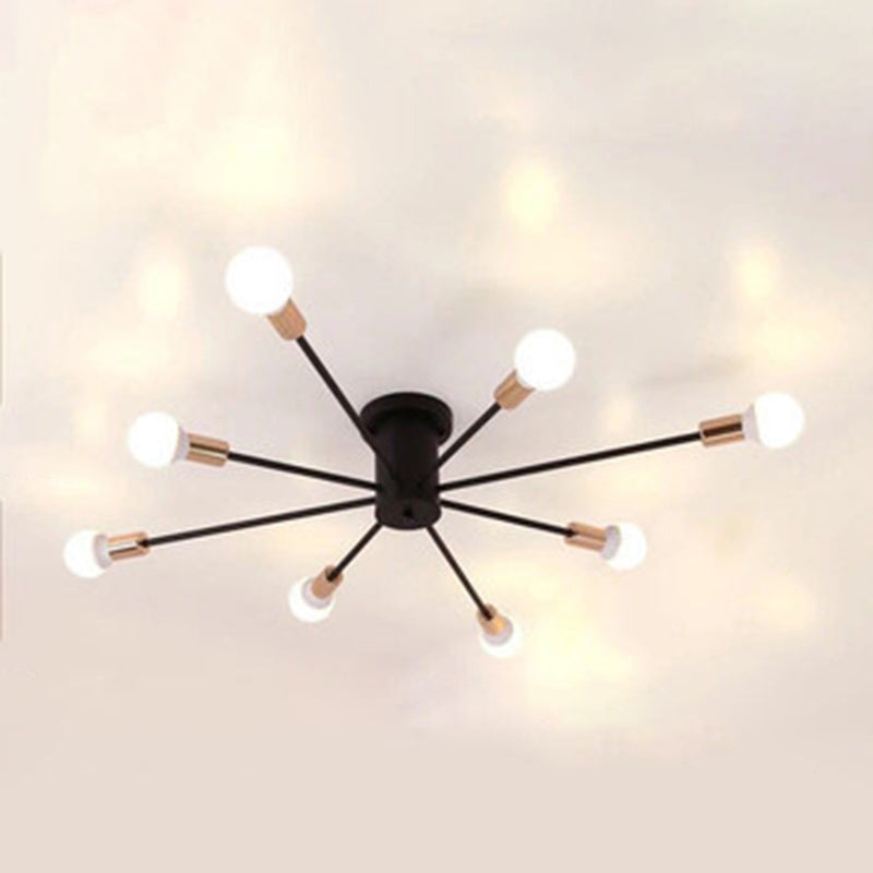 Industrial Exposed Bulb Semi Flush Mount Ceiling Fixture Metal Ceiling Lamp