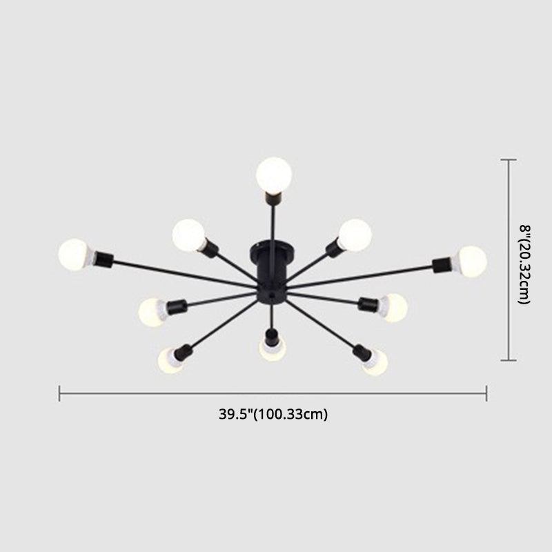 Industrial Exposed Bulb Semi Flush Mount Ceiling Fixture Metal Ceiling Lamp