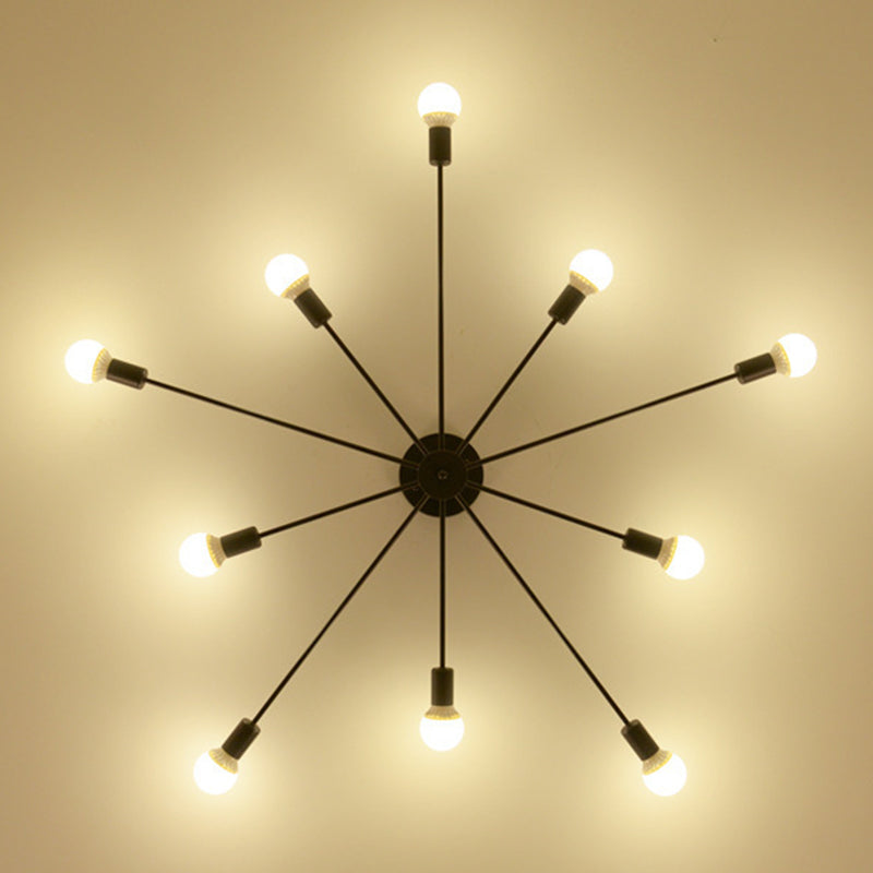 Industrial Exposed Bulb Semi Flush Mount Ceiling Fixture Metal Ceiling Lamp