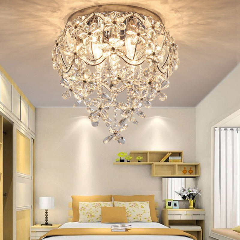 Clear Flower Flush Light Contemporary 6 Heads Crystal Close to Ceiling Lamp for Bedroom