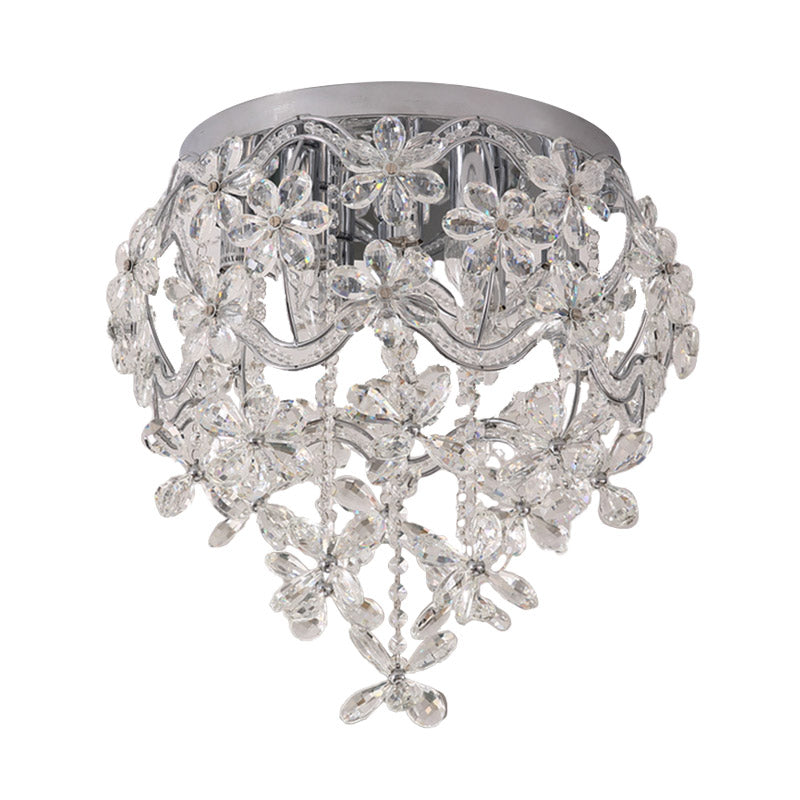 Plafonnier à fleurs claires, contemporain, 6 têtes en cristal, proche du plafond, pour chambre à coucher