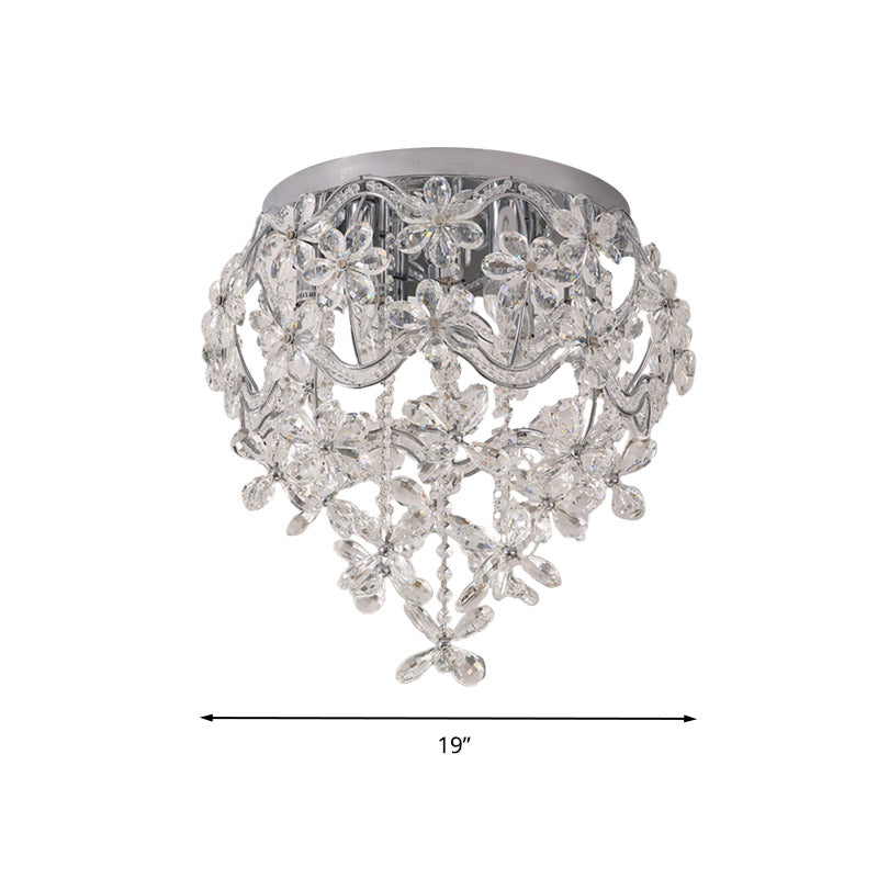 Plafonnier à fleurs claires, contemporain, 6 têtes en cristal, proche du plafond, pour chambre à coucher