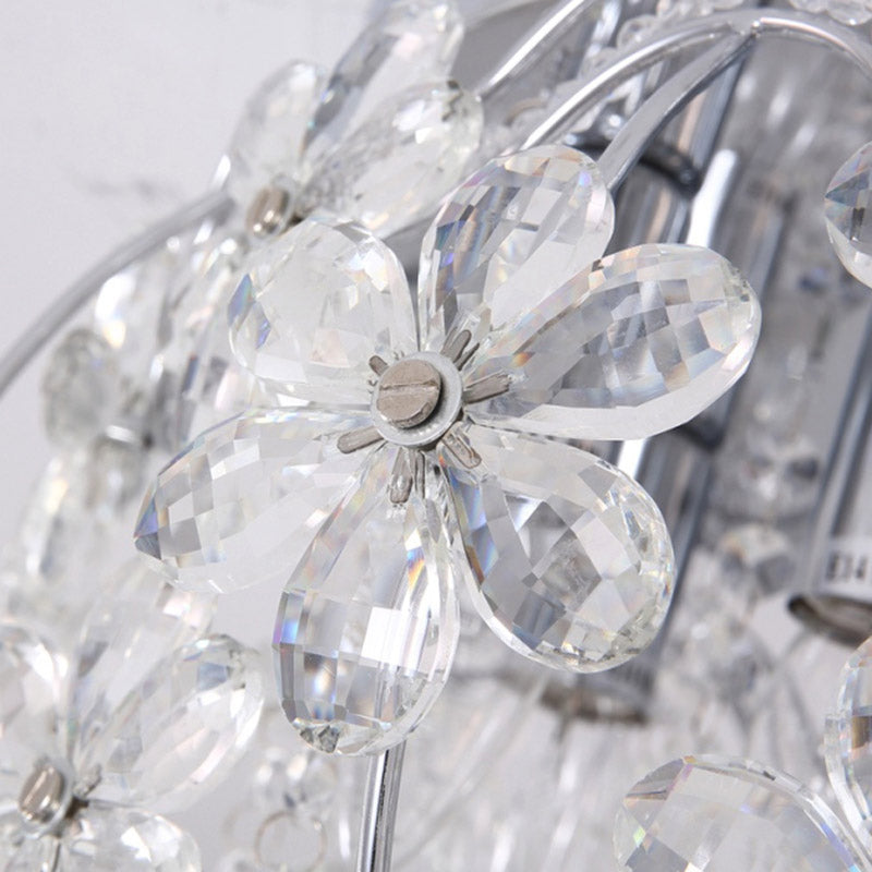 Plafonnier à fleurs claires, contemporain, 6 têtes en cristal, proche du plafond, pour chambre à coucher