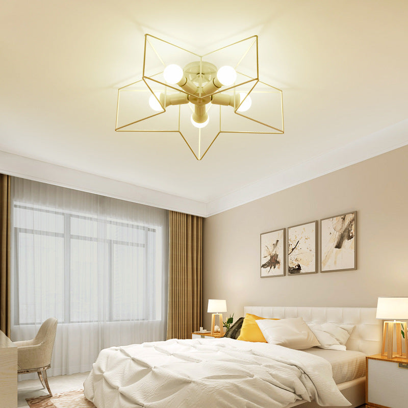 Star Ceiling Mount Light Fixture Modern Metal 5 Lights Semi Flush Light