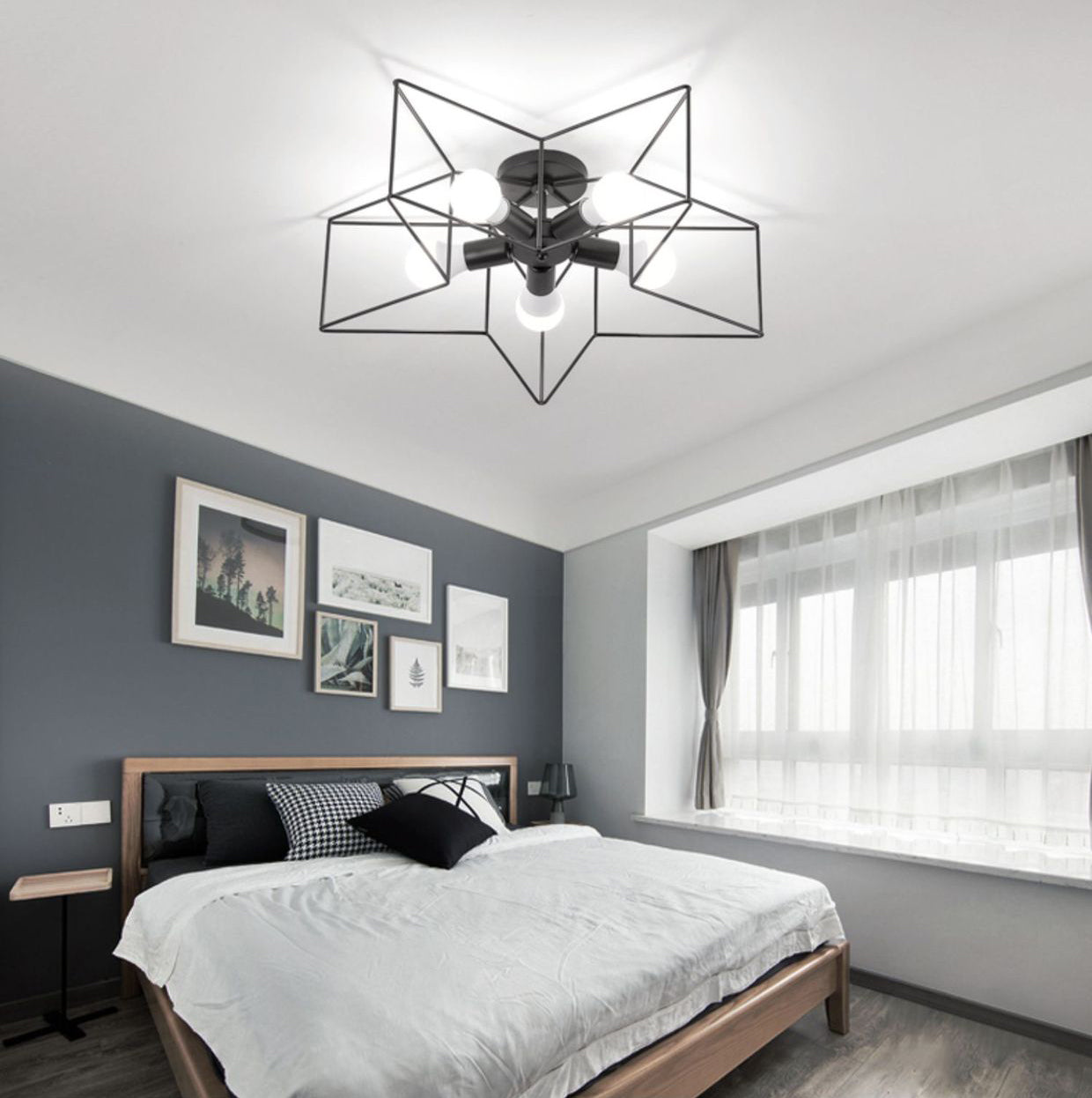 Star Ceiling Mount Light Fixture Modern Metal 5 Lights Semi Flush Light