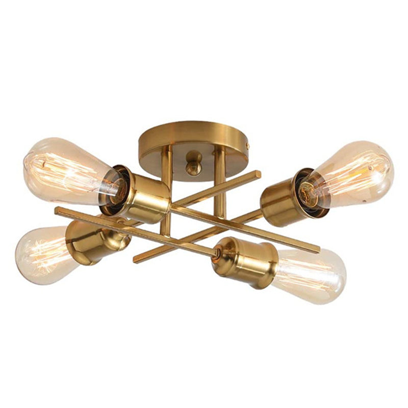 Semi-floscro radiale vintage industriale Semi-flush Metal Aibiling in nero e oro