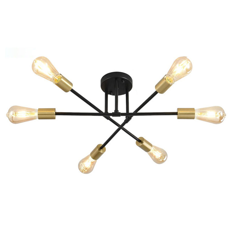 Semi-floscro radiale vintage industriale Semi-flush Metal Aibiling in nero e oro