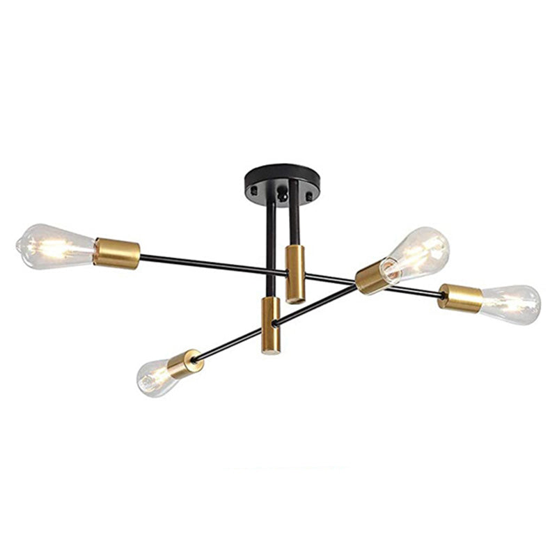 Semi-floscro radiale vintage industriale Semi-flush Metal Aibiling in nero e oro