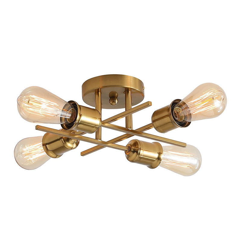 Semi-floscro radiale vintage industriale Semi-flush Metal Aibiling in nero e oro