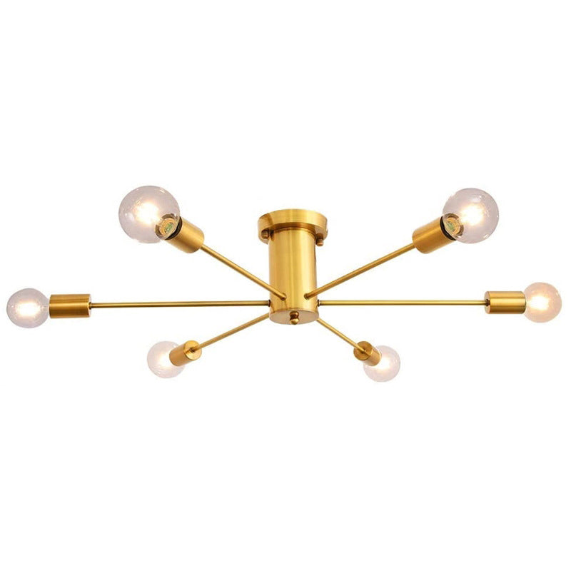 Semi-floscro radiale vintage industriale Semi-flush Metal Aibiling in nero e oro