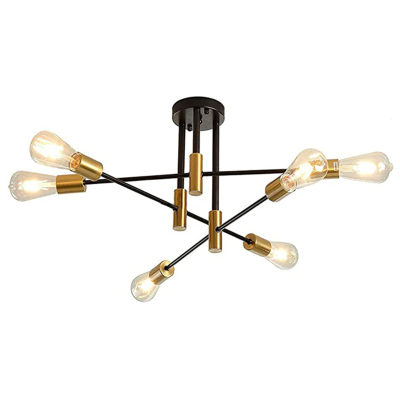 Industrial Vintage Radial Semi-Flush Mount Metal Ceiling Fixture in Black and Gold