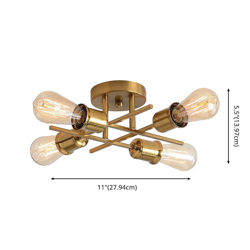 Industriële vintage radiale semi-flush montage metalen plafondarmatuur in zwart en goud