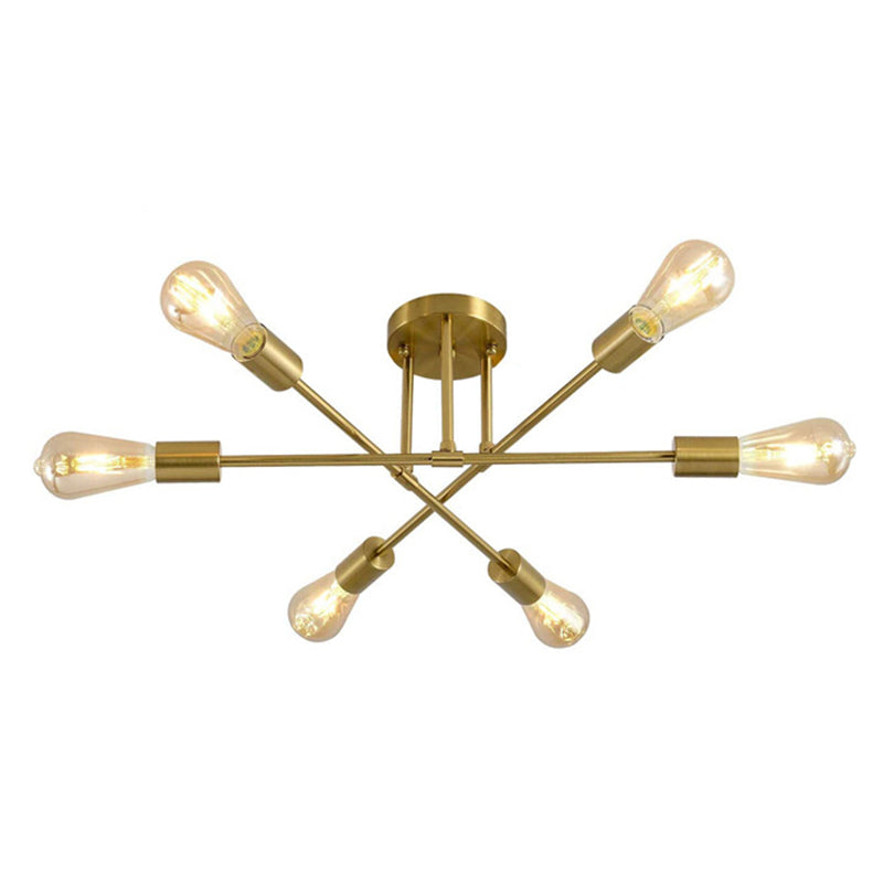 Semi-floscro radiale vintage industriale Semi-flush Metal Aibiling in nero e oro