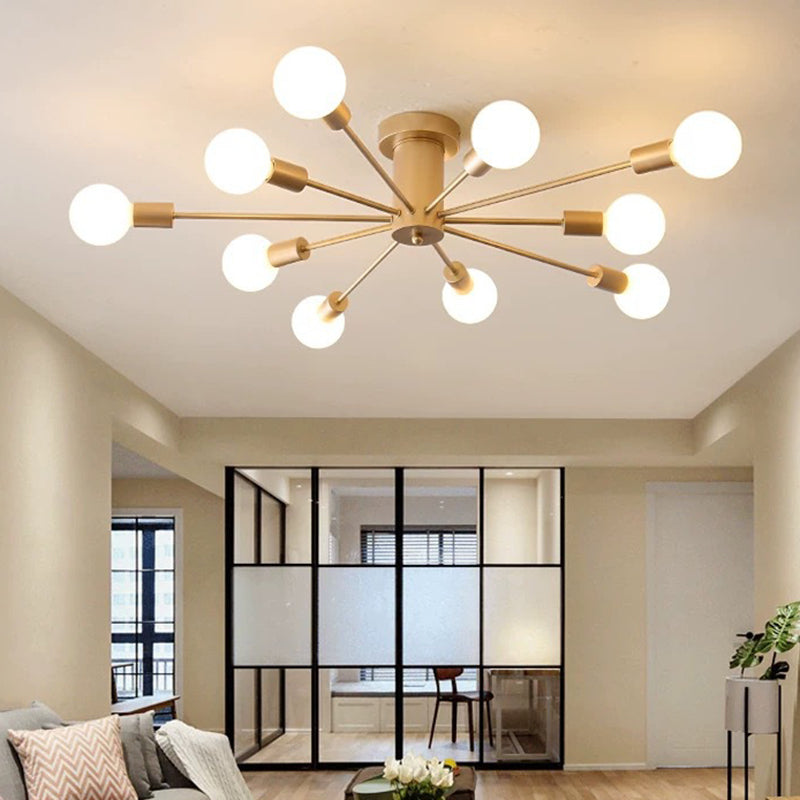 Industrial Semi-Flush Ceiling Fixture Metal Sputnik Semi Flush Light for Interior Spaces