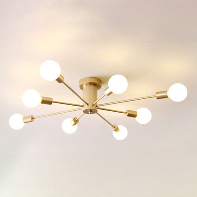 Industrial Semi-Flush Ceiling Fixture Metal Sputnik Semi Flush Light for Interior Spaces