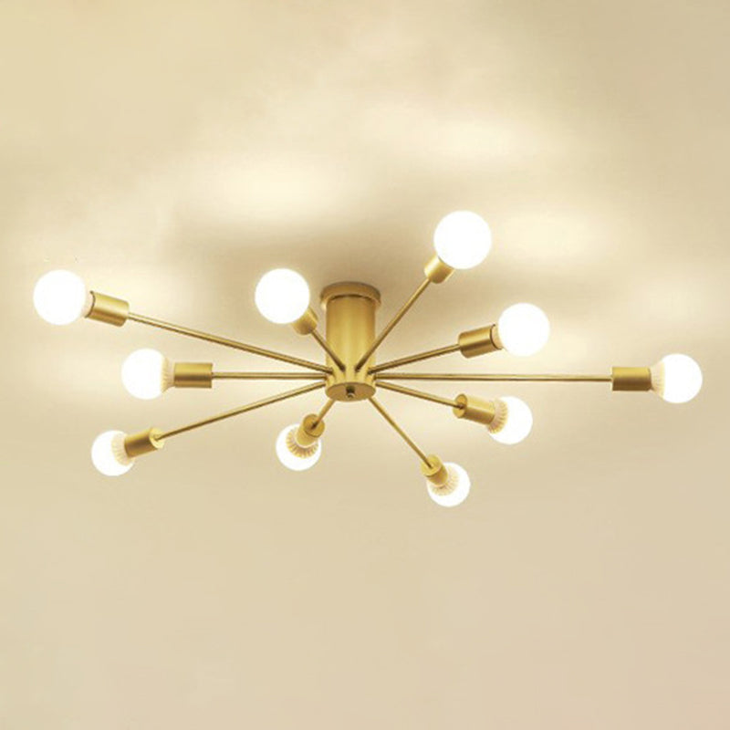 Industrial Semi-Flush Ceiling Fixture Metal Sputnik Semi Flush Light for Interior Spaces