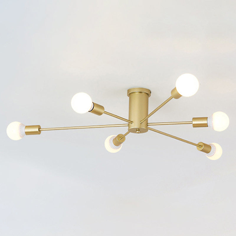 Industrial Semi-Flush Ceiling Fixture Metal Sputnik Semi Flush Light for Interior Spaces