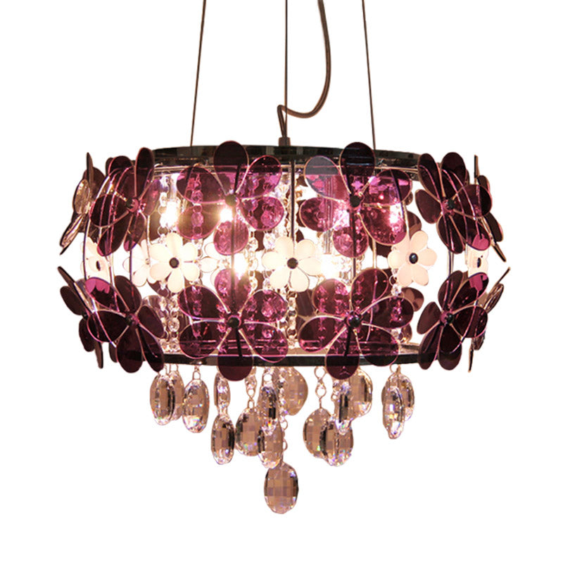 Floral Acrylic Flushmount Modernist 5 Heads White/Purple Ceiling Light Fixture with Crystal Drop