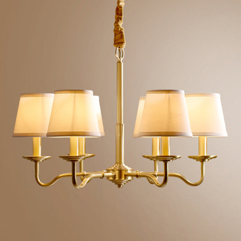 Midden-eeuwse stijl metalen gebogen arm hanglampje lichte witte stof slaapkamer kroonluchter verlichting in goud