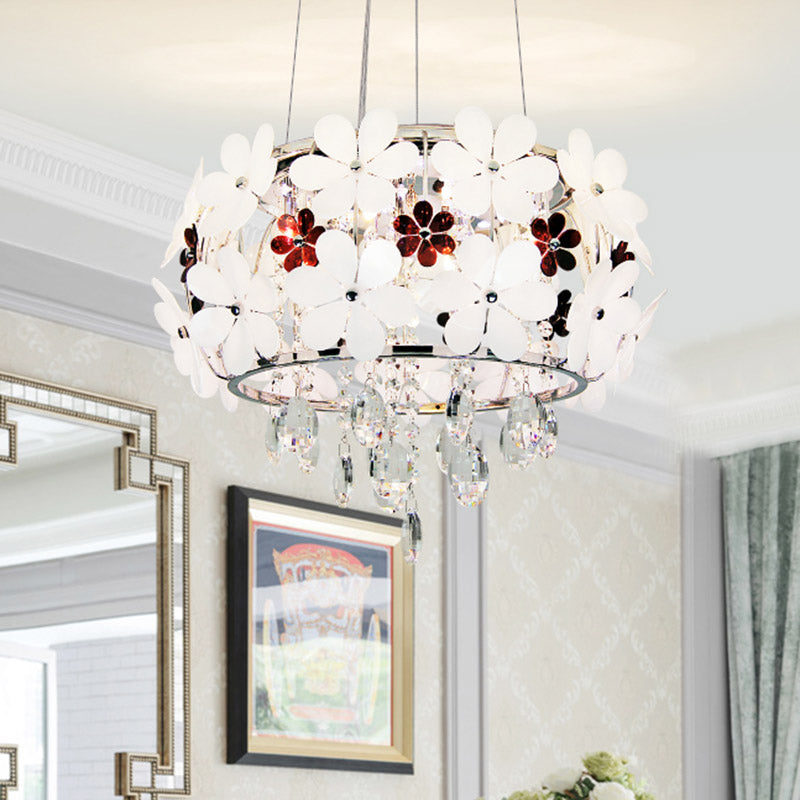 Floral Acryl Flushmount Modernist 5 Hoofden Wit/Paars Plafond Lamp Fixture met Crystal Drop