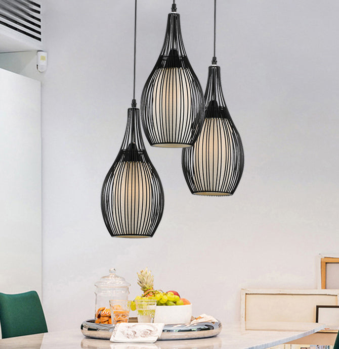 Black Teardrop Shaped Hanging Lamp Vintage Iron 3-Light Dinner Pendant Lighting Fixture