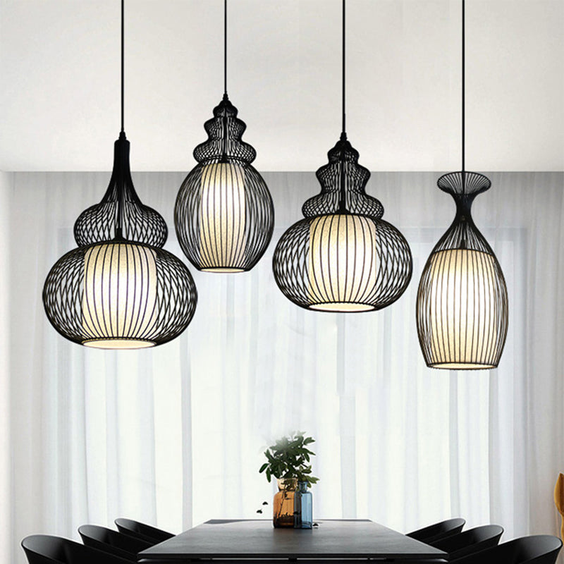 Cage Metal Pendant Lighting Industrial 1 Head Restaurant Plafond Suspension Lampe en noir