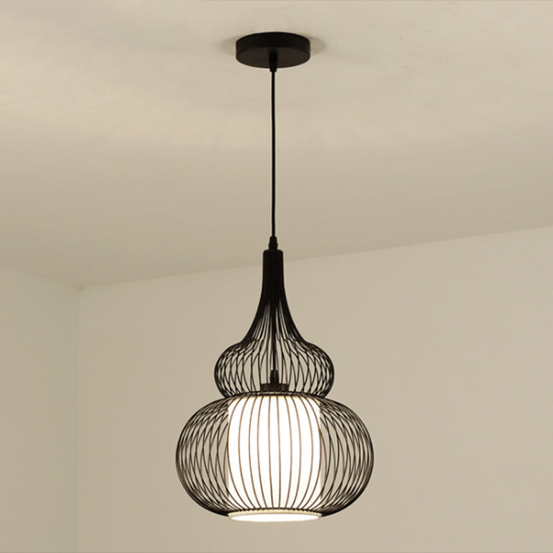 Cage Metal Pendant Lighting Industrial 1 Head Restaurant Ceiling Suspension Lamp in Black