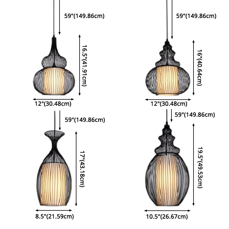 Cage Metal Pendant Lighting Industrial 1 Head Restaurant Ceiling Suspension Lamp in Black