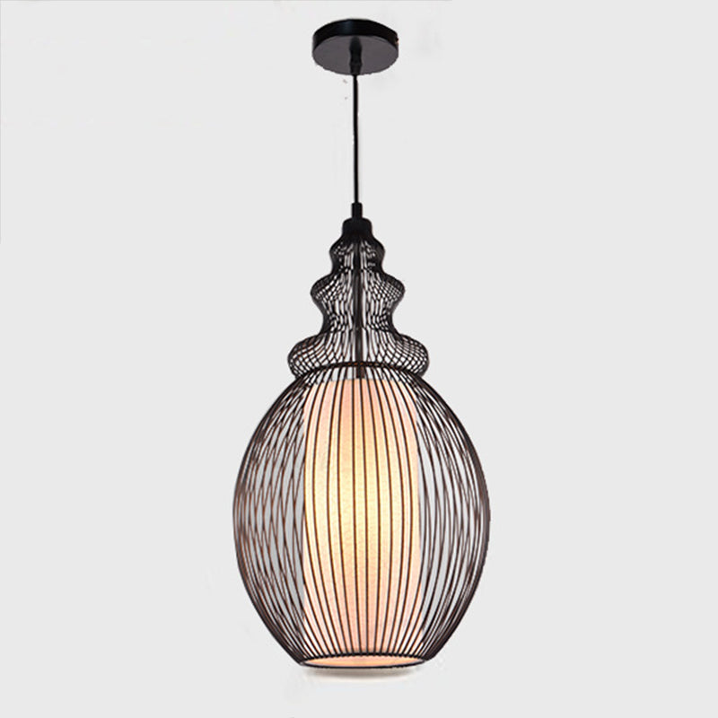 Cage Metal Cipcant Lighting Industrial 1 Head Restaurant Suspension Lampada in nero