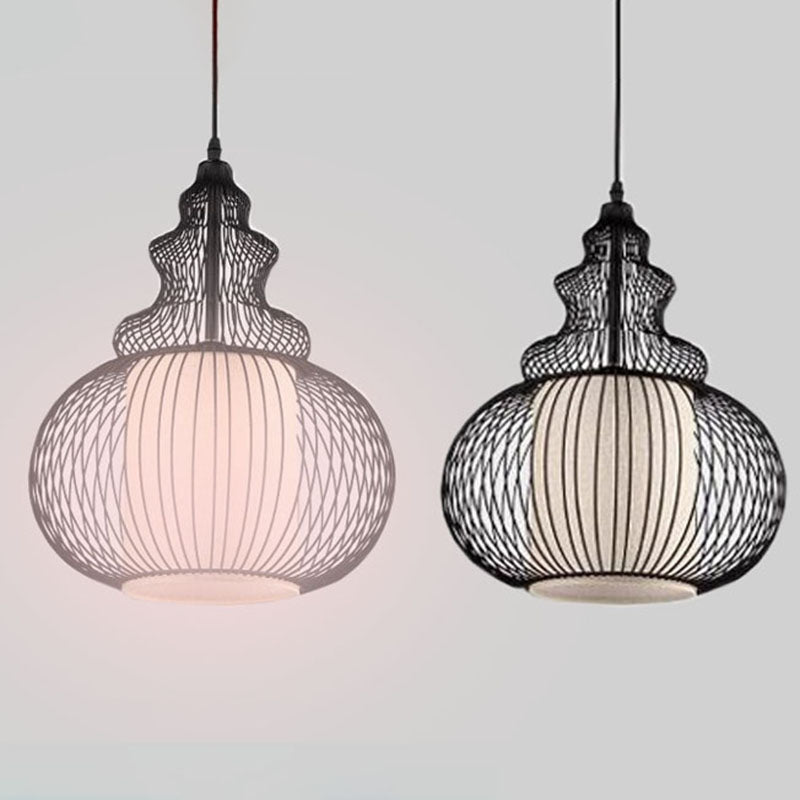 Cage Metal Pendant Lighting Industrial 1 Head Restaurant Ceiling Suspension Lamp in Black