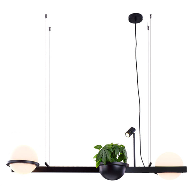 Accesorio de suspensión esférica estilo loft vaso blanco iluminación de colgante negro para escalera