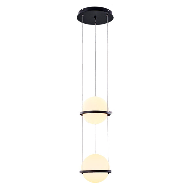 Spherical Suspension Fixture Loft Style White Glass Black Pendant Lighting for Staircase