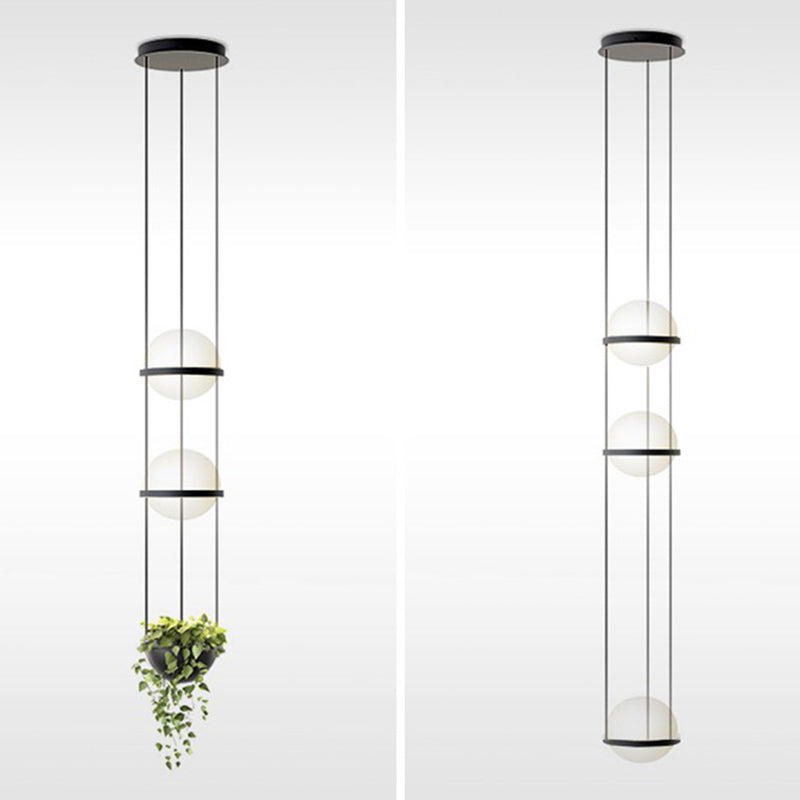 Sferische suspensiearmatuur Loft Style Wit glas Zwarte hanglampverlichting voor trap