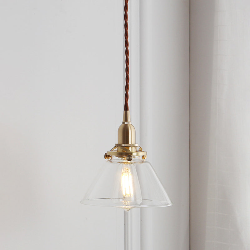 Brass Tapered Mini Pendant Lamp Minimalist Clear Glass 1 Head Dinning Room Ceiling Light