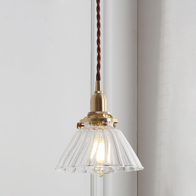 Brass Tapered Mini Pendant Lamp Minimalist Clear Glass 1 Head Dinning Room Ceiling Light