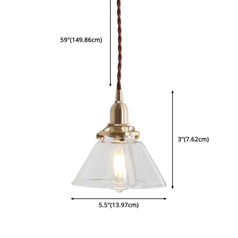 Brass Tapered Mini Pendant Lamp Minimalist Clear Glass 1 Head Dinning Room Ceiling Light