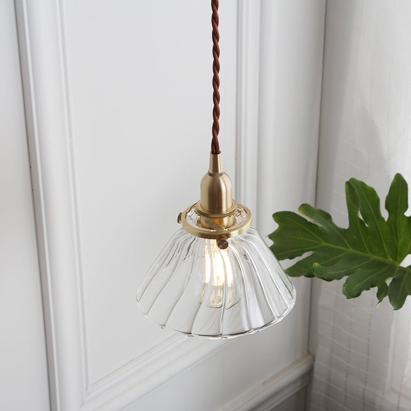 Brass Tapered Mini Pendant Lamp Minimalist Clear Glass 1 Head Dinning Room Ceiling Light