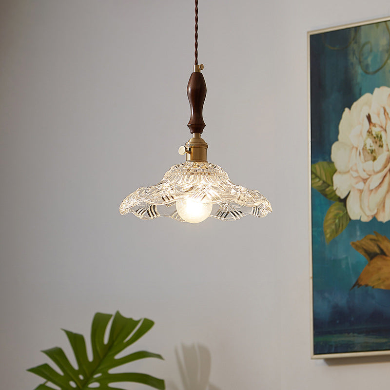 Sala da pranzo floreale illuminazione a sospensione vetro trasparente in vetro a 1 luce in ottone a pendolo