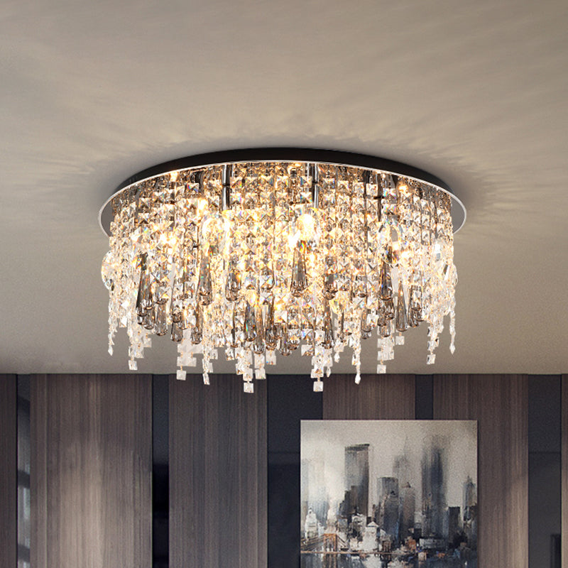 Clear Cascading Flush Mount Modernst 12 Teste Smusso Crystal Massimale Montato Fissaggio