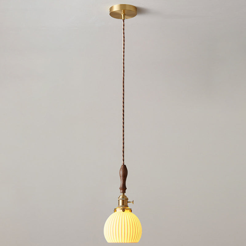 Ceramic Shaded Hanging Light Fixture Vintage 1 Head Dining Room Suspension Light in Brass