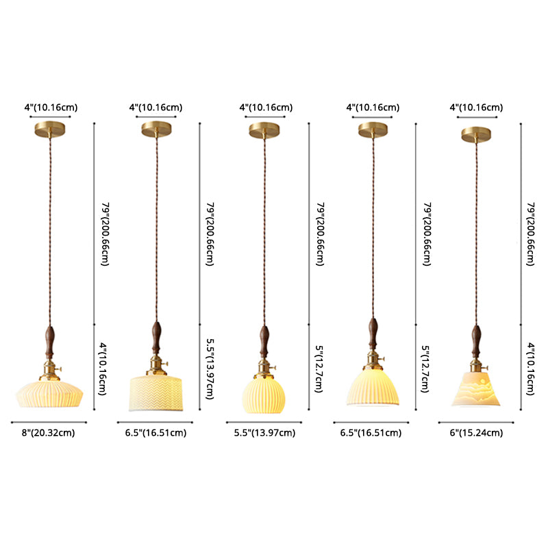 Keramische gearceerde hangende lamp vintage 1 kop eetkamer ophanging licht in messing